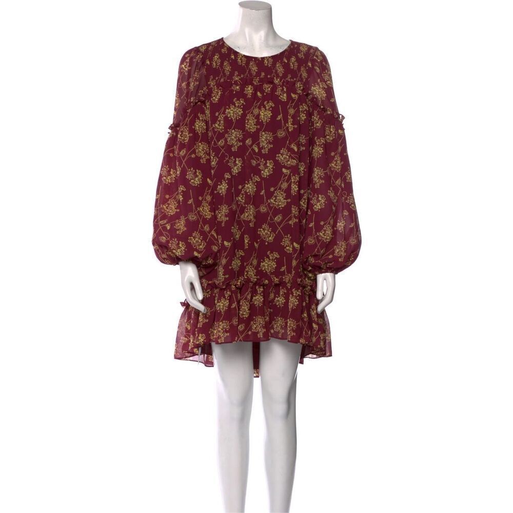 Cinq a Sept Mini Dress Womens 8 Merlot Long Sleeve Zola‎ Ruffle Bishop Sleeve